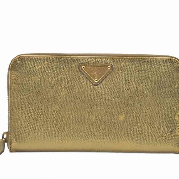 Prada Handbags - Prada Gold Saffiano Zip-Around Wallet